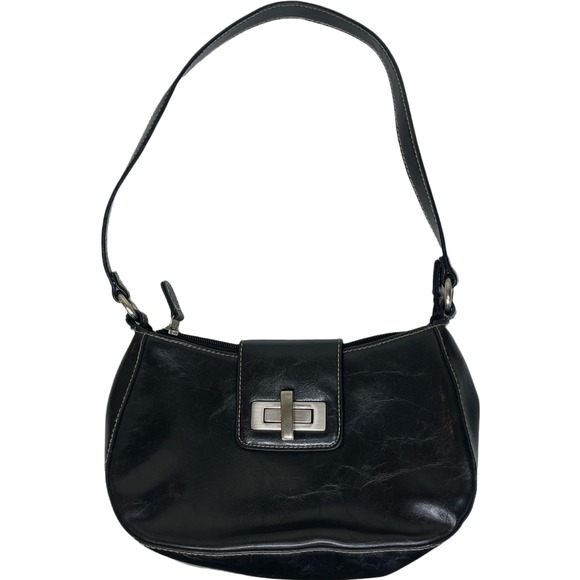 Vtg Apt 9 Black Vegan Leather Shoulder Bag Y2K Mini Purse Small Handbag Baguette - Picture 1 of 11